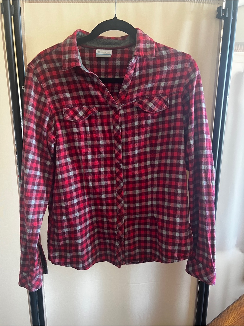 Columbia Red and Black Plaid Button-Down Shirt